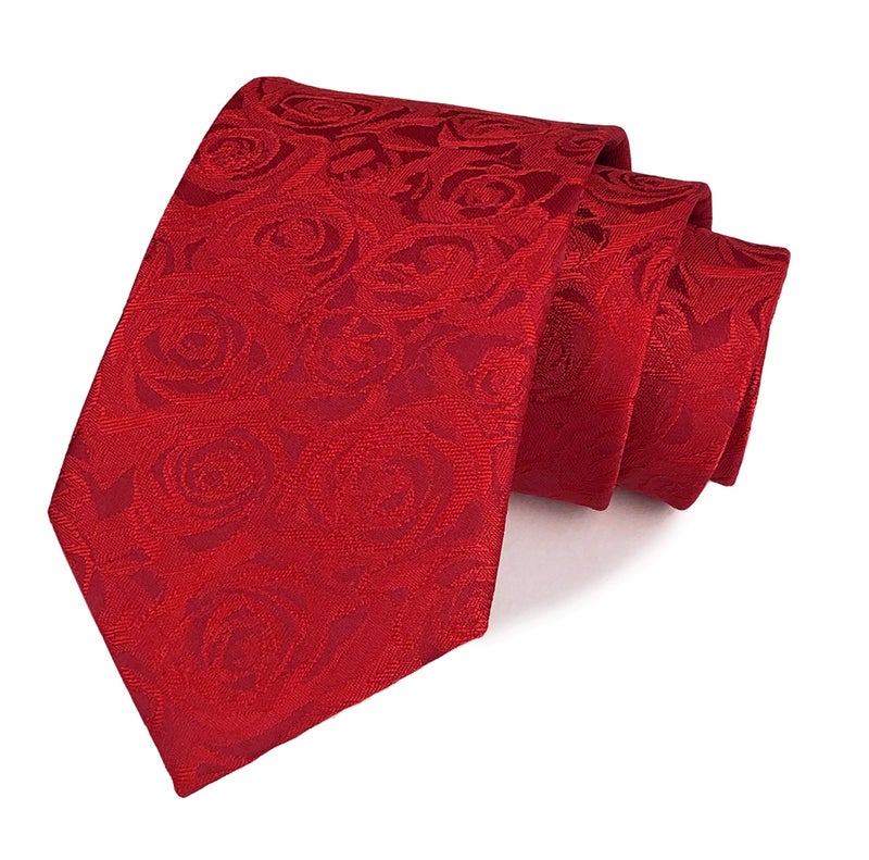 Secdtie Men's Classic Stripe Jacquard Woven Silk Tie Formal Party Suit Necktie (One Size, Red Rose) - Image 1